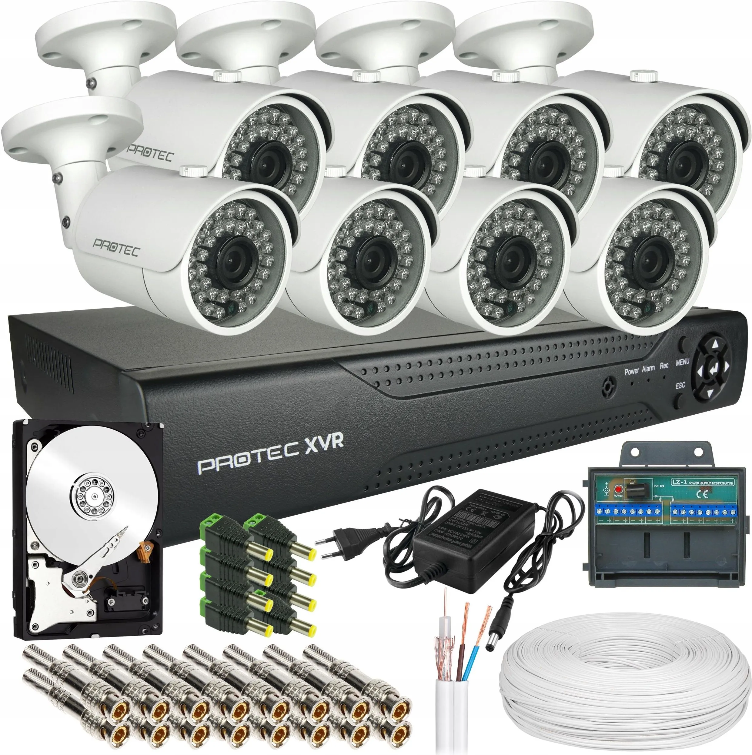 PROTEC ZESTAW DO MONITORINGU 8 KAMER TUBOWE OBRAZ W NOCY PRXVR08T2L